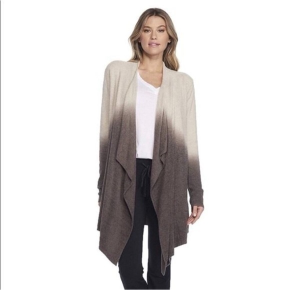 Barefoot Dreams Cardigan Gray Cream Ombré Open Front Size S/M Cozy - Picture 1 of 10